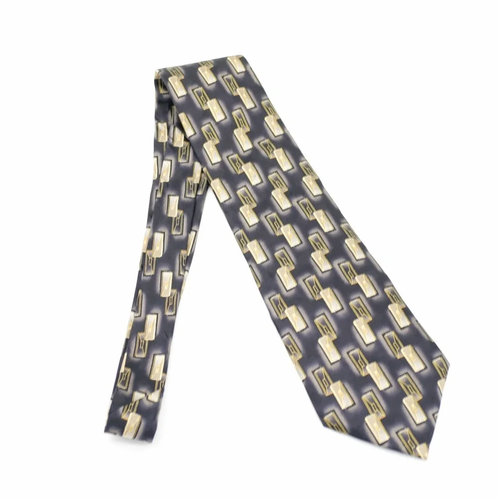Pierre Cardin Black Tan‎ Abstract Print Wide Silk Tie